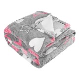 Cumpara ieftin Patura Catifelata Gri cu Modele Roz Albe 200x150cm
