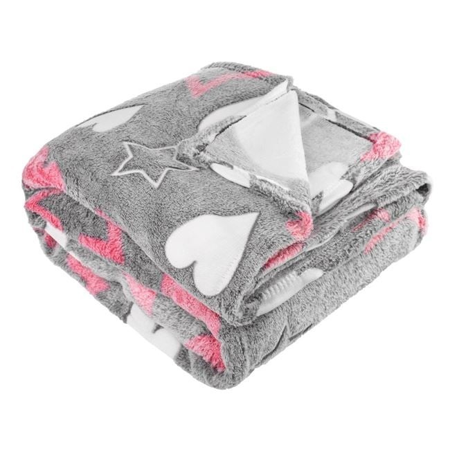Patura Catifelata Gri cu Modele Roz Albe 200x150cm