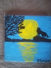 TABLOU PE PANZA CU SASIU NOU20X20 CM PEISAJ NOCTURN PRET 20 LEI PICTOR FLORIAN