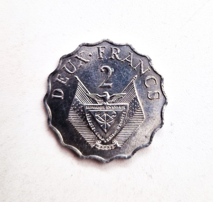 moneda RWANDA 2 Francs 1970 _ km # 10 _ aluminiu