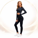 Cumpara ieftin Set Fitness SofiaCONCEPT&reg; 2 piese Negru Modelator Efect Push-Up Talie Inalta Maneca Lunga