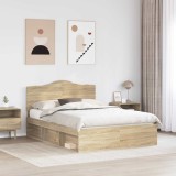 vidaXL Cadru de pat cu headboard Sonoma 140 x 190 cm Lemn de pin masiv 3413310