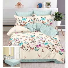 Lenjerie Pat Teodora Sf015, Bumbac, 4 Piese, Fara Elastic, Albastru, Galben, Imprimeu