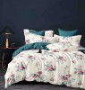 Lenjerie pat dublu,bumbac finet,6 piese,cearceaf cu elastic,alba bleumarin cu flori-A975, Jojo Home