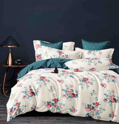 Lenjerie pat dublu,bumbac finet,6 piese,cearceaf cu elastic,alba bleumarin cu flori-A975 foto