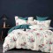 Lenjerie pat dublu,bumbac finet,6 piese,cearceaf cu elastic,alba bleumarin cu flori-A975