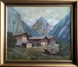 Tablou &ndash; veche pictură cu peisaj montan semnată, Peisaje, Ulei, Realism