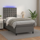 Cumpara ieftin Pat continental cu saltea și LED, gri, 80x200 cm, piele eco