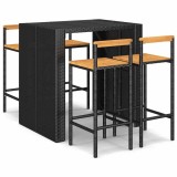 Cumpara ieftin Set bar pentru gradina, 5 piese, negru, poliratan/lemn acacia