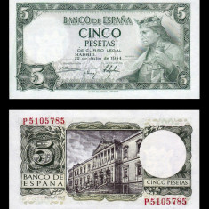 SPANIA █ bancnota █ 5 Pesetas █ 1954 █ P-146 █ UNC █ necirculata