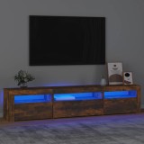 Comodă TV cu lumini LED, stejar fumuriu, 195x35x40 cm