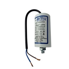 Condensator de operare 16&mu;F 450V AC cu cablu surub M8 cu piulita fir de 20cm