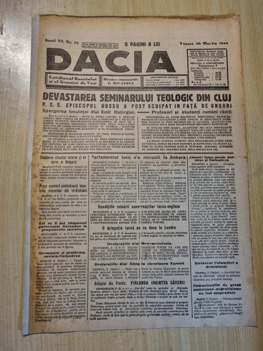 Dacia 10 martie 1944-devastarea seminarului teologic din cluj,episcopul hossu