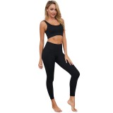 Set Fitness Dama SofiaCONCEPT&reg; 2 Piese: Colanti Push Up + Bustiera, Modelator, Negru, Marimea L. Yoga, Pilates, Antrenament