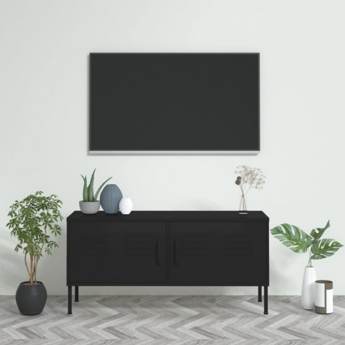 vidaXL Comodă TV, negru, 105x35x50 cm, oțel