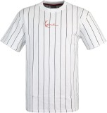 Cumpara ieftin Tricou cu maneca scurta pentru barbati Karl Kani Small Signature Pinstripe, alb cu dungi negre, L - OUTLET