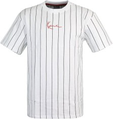 Tricou cu maneca scurta pentru barbati Karl Kani Small Signature Pinstripe, alb cu dungi negre, L - OUTLET