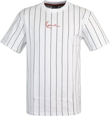 Tricou cu maneca scurta pentru barbati Karl Kani Small Signature Pinstripe, alb cu dungi negre, L - OUTLET foto