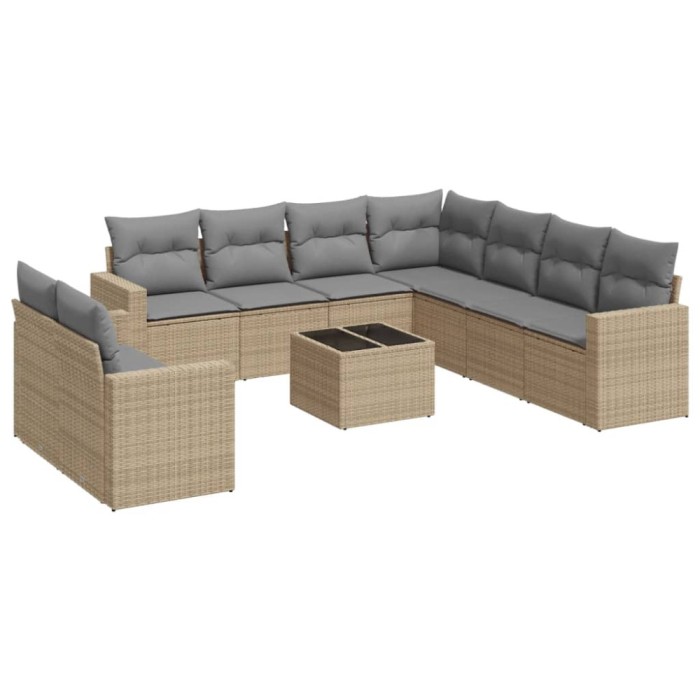 Set canapele de gradina cu perne, 10 piese, bej, poliratan