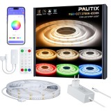 Banda LED PAUTIX RGBCCT COB, 5M, Dimabila, RGB+WW/CW, 2700K-6500K, Telecomanda