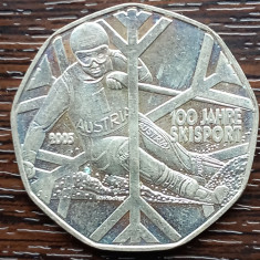 (S) MONEDA DIN ARGINT AUSTRIA - 5 EURO 2005, 100 ANI SKI SPORT IN AUSTRIA