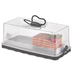 Platou Pufo Cookies cu capac transparent pentru servire torturi, prajituri, briose, produse de patiserie,30 cm