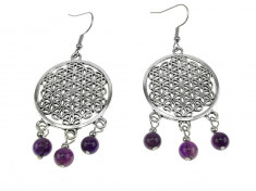 Cercei mari Floarea Vietii cu ametist natural