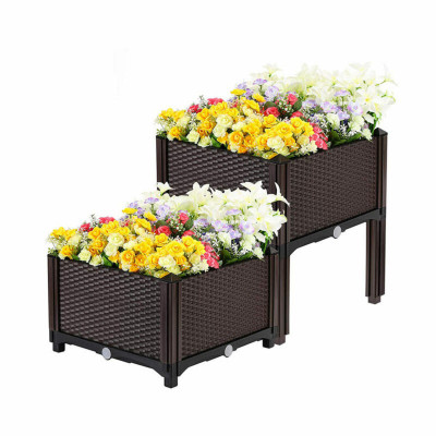 Cutie de flori din plastic - rattan - personalizabilă - 39 x 39 x 22 cm foto