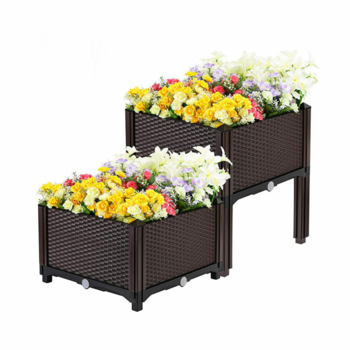 Cutie de flori din plastic - rattan - personalizabilă - 39 x 39 x 22 cm