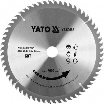 Disc circular pentru lemn Yato YT-60687, dimensiune 235x60Tx25.4 mm foto