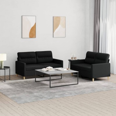 vidaXL Set de canapele cu perne, 2 piese, negru, textil foto