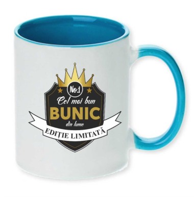 Cana maner albastru personalizata &amp;quot;Cel mai bun BUNIC&amp;quot;, INOVATIX&amp;reg;. 330ml foto