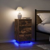 VidaXL Noptiera cu lumini LED Stejar afumat 38x34x65 cm