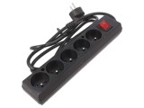 Prelungitor electric 5 prize PVC negru 1,5m 16A