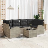 VidaXL Set de canapea de grădină, 7 piese, cu perne gri deschis din poly rattan.