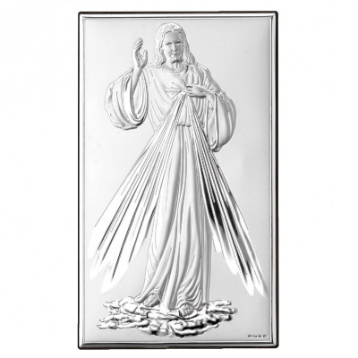 Icoana Iisus Hristos Milostivirea Divina 12&amp;amp;#215;20 Cm Argint COD: 2949 foto