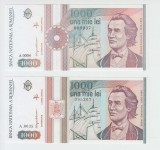 ROMANIA - SET 1000 Lei 1991 UNC + 1000 Lei 1993 UNC , B1.148