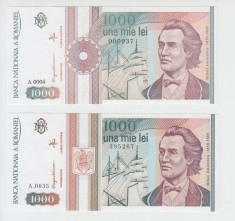 ROMANIA - SET 1000 Lei 1991 UNC + 1000 Lei 1993 UNC , B1.148