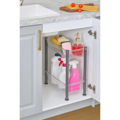 Organizator cu 2 nivele pentru bucatarie/baie Koken, Montaj sub chiuveta, dulap, baie, Raft organizator Slim 19.5x40x45.5 cm, Organizare Bucatarie si