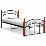 Cadru de pat, negru, 100x200 cm, metal și lemn masiv stejar, Cires, Dublu, Cu polite semirotunde, vidaXL