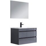 Mobilier de baie Cube, chiuvetă ceramică 80 cm, oglindă cu 2 sertare, 60x80 cm, gri antracit