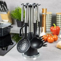 Set 6 ustensile de bucatarie, cu suport, inox-nailon, Kinghoff