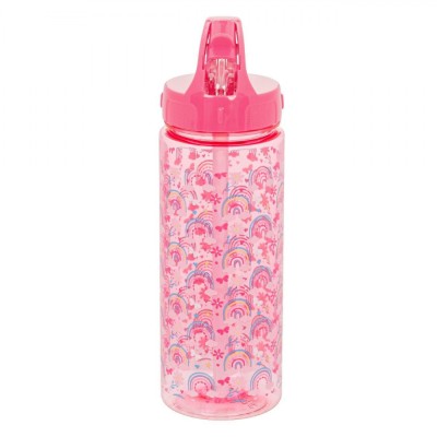 Sticlă Apă, Flip Top, Model Curcubeu, Culoare Roz, Capacitate 0,5L foto