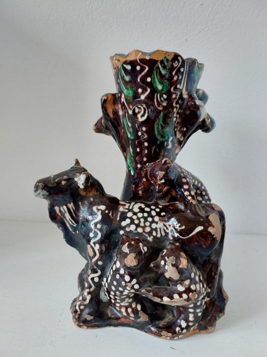 Vaza ceramica obiect decor suvenir din statiune, romanesc, vechi, anii 50-60