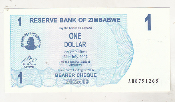 bnk bn Zimbabwe 1 $ 2006 unc