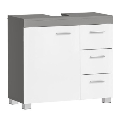 VASAGLE Dulap baie lavoar, cu 3 sertare si 2 compartimente, MDF, 70x30x64 cm, alb si gri foto