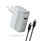 Incarcator Retea cu Cablu USB-C Cuktech, 100W, 5A, 1 x USB-A - 2 x USB-C, Alb CKAD1003EUGW