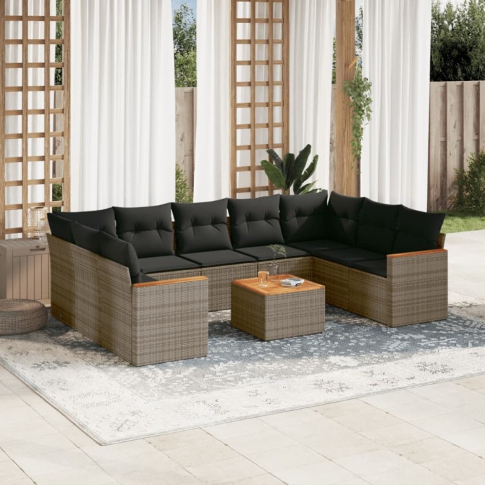 Gossi set mobilier de gradina cu perne, 10 piese, gri, poliratan