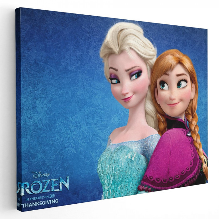 Tablou afis Frozen Elsa Anna desene animate 2186 Tablou canvas pe panza CU RAMA 60x80 cm