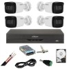 Sistem de supraveghere Dahua cu 4 camere 5 Megapixeli, Infrarosu 80m, Microfon, DVR 4 canale 5 Megapixeli, Hard 1TB, Accesorii SafetyGuard Surveillanc
